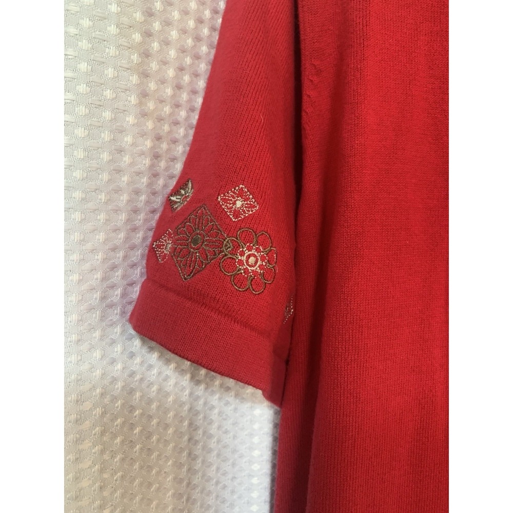 CJ Banks Women 2x Red Button Up Short Sleeved Embroidered Sleeve Cardigan Granny - Picture 6 of 9